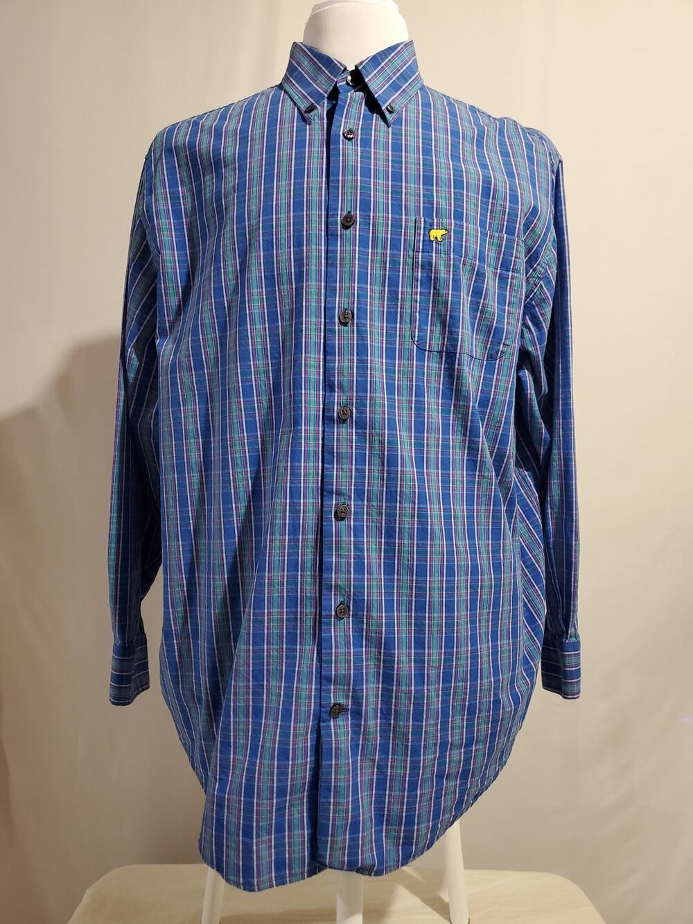 Jack Nicklaus Golden Bear Plaid Button Up Shirt Mens XL Collared Embroidered
